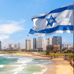 Tel Aviv coastline with Israel Flag, Israel